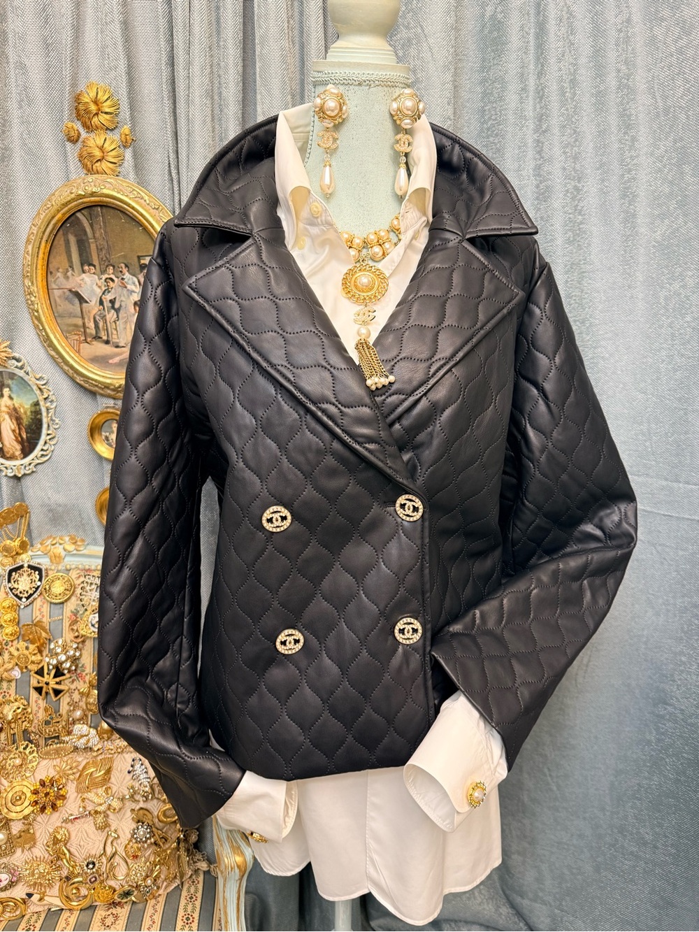Parisian Chic Quilted Black Vegan Leather Jacket